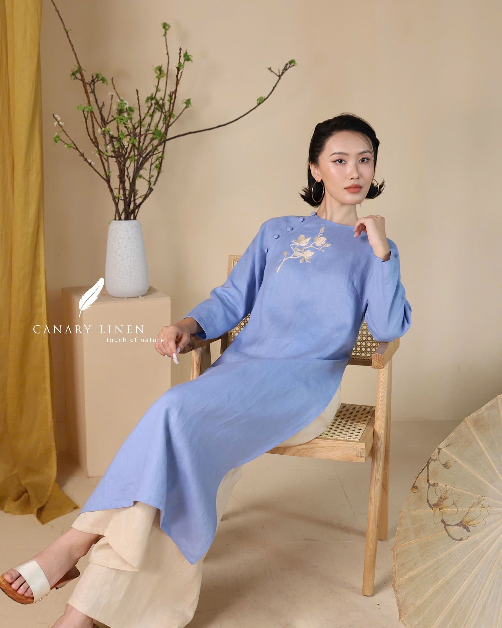  Áo dài cổ tròn - Hoa Trà 