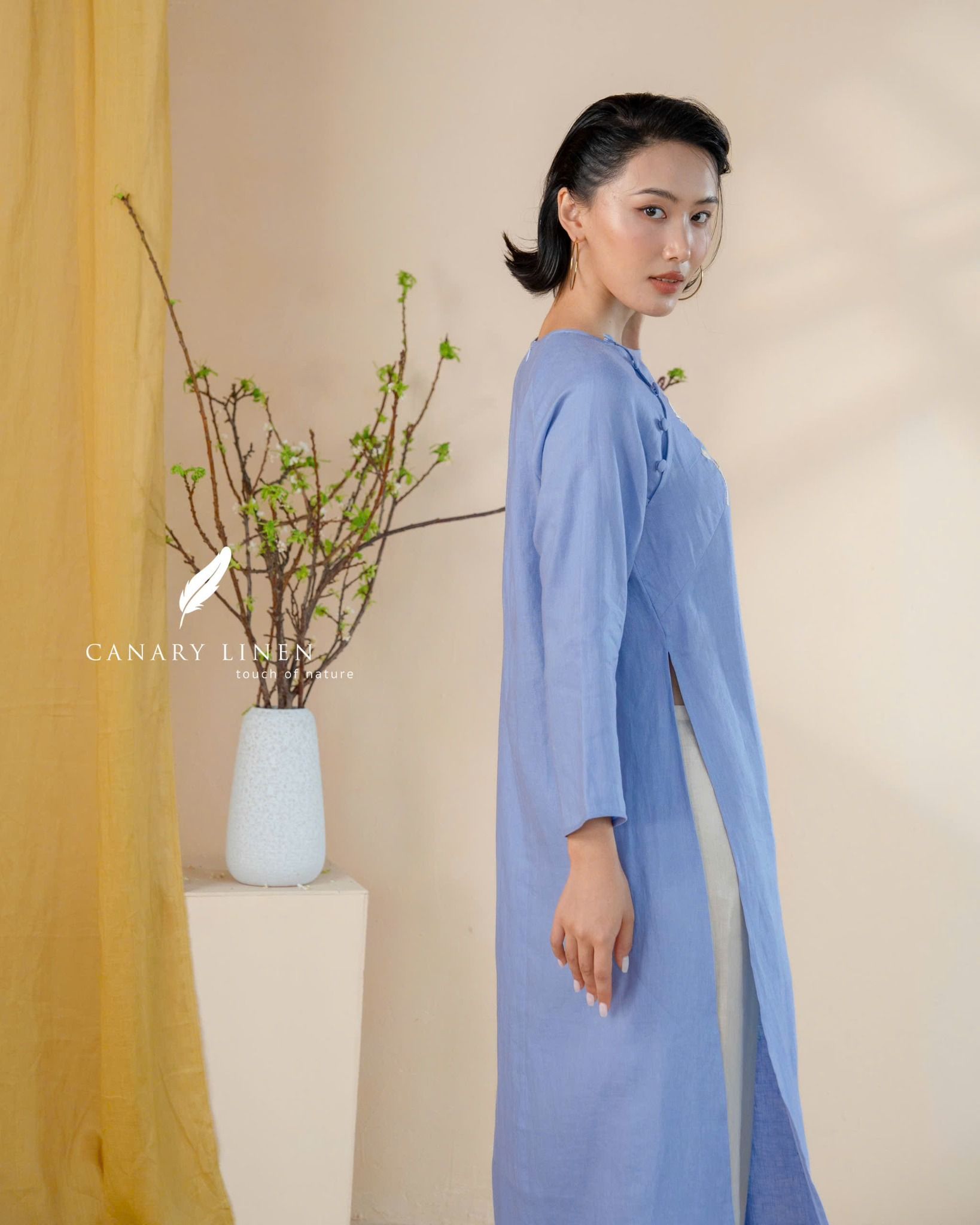  Áo dài cổ tròn - Hoa Trà 