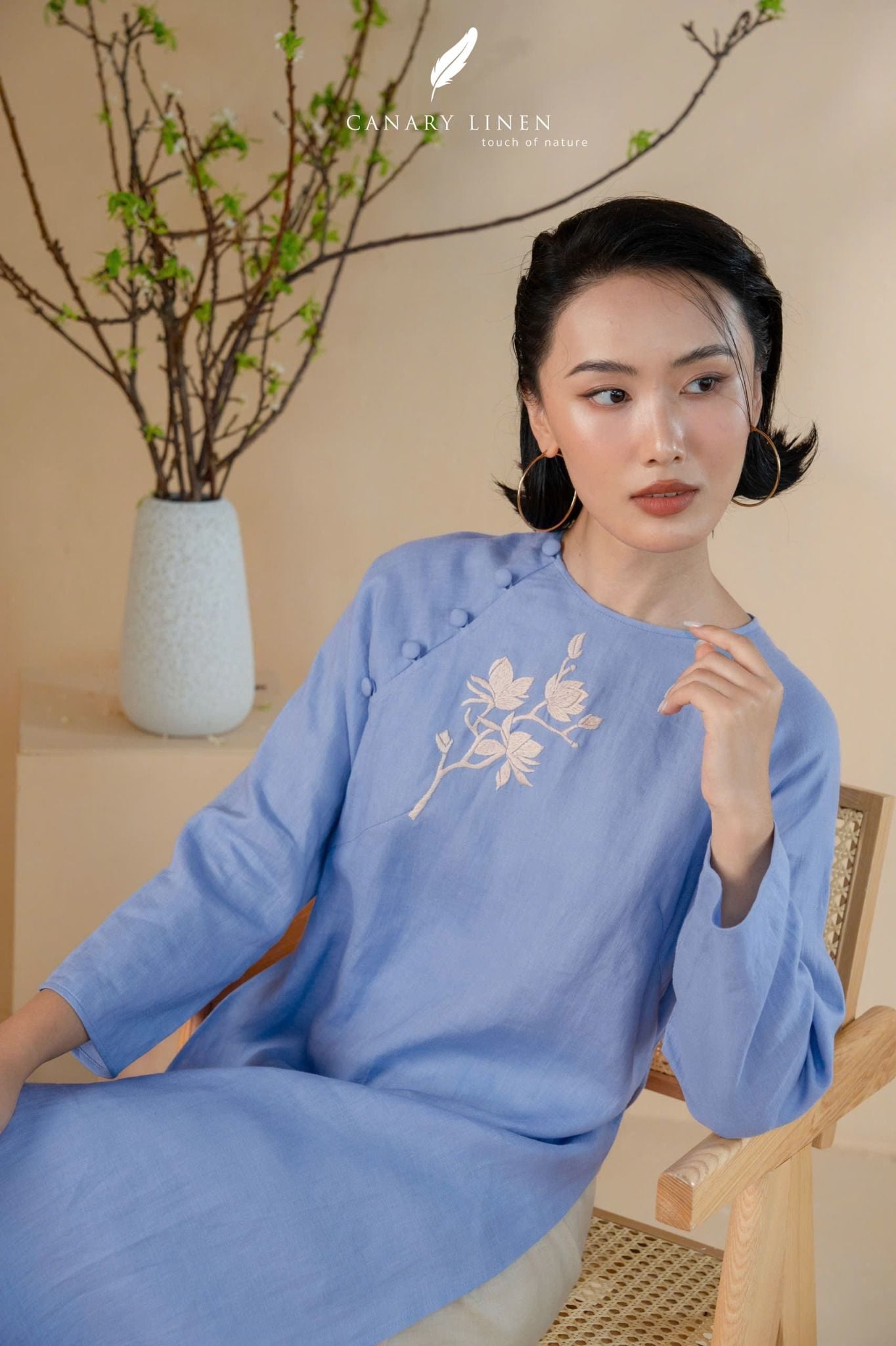  Áo dài cổ tròn - Hoa Trà 