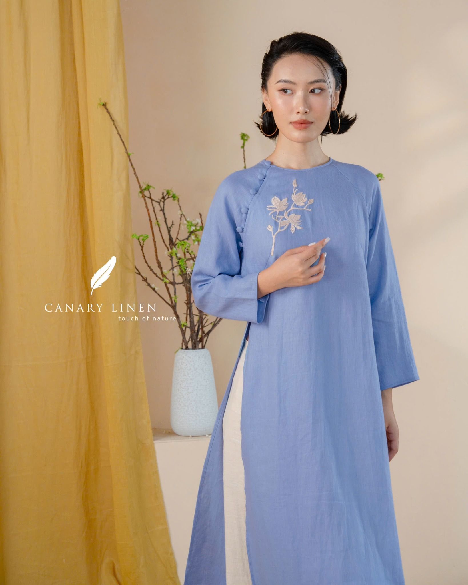  Áo dài cổ tròn - Hoa Trà 