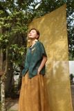  Áo cổ lọ cài nút thêu - Xanh Marrlard 