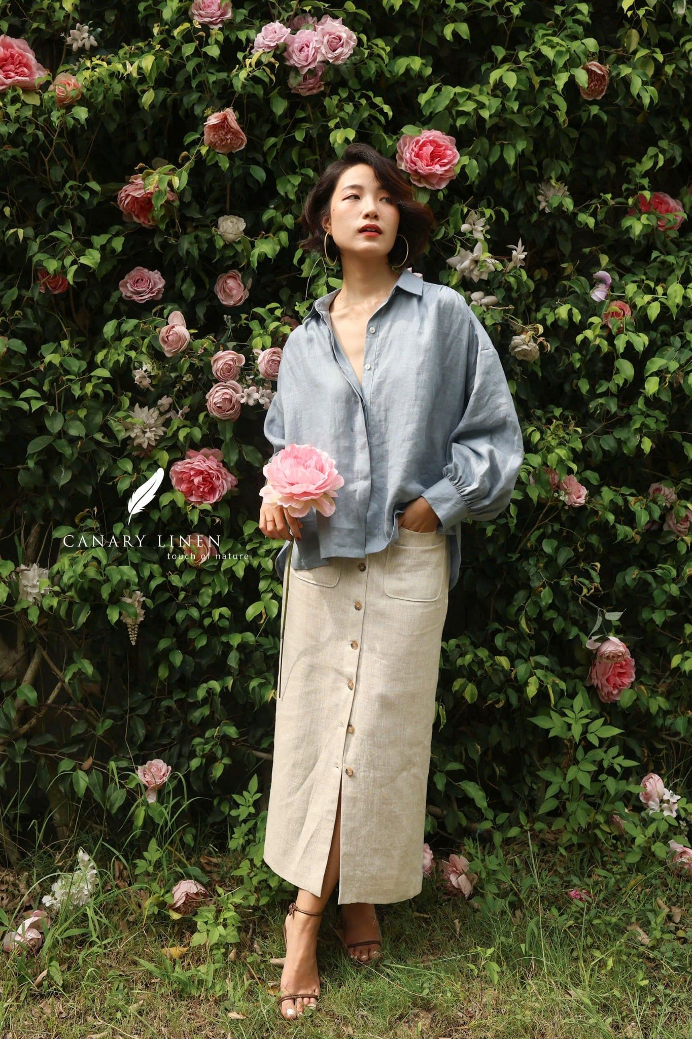  Chân váy dài nút - Muối tiêu 