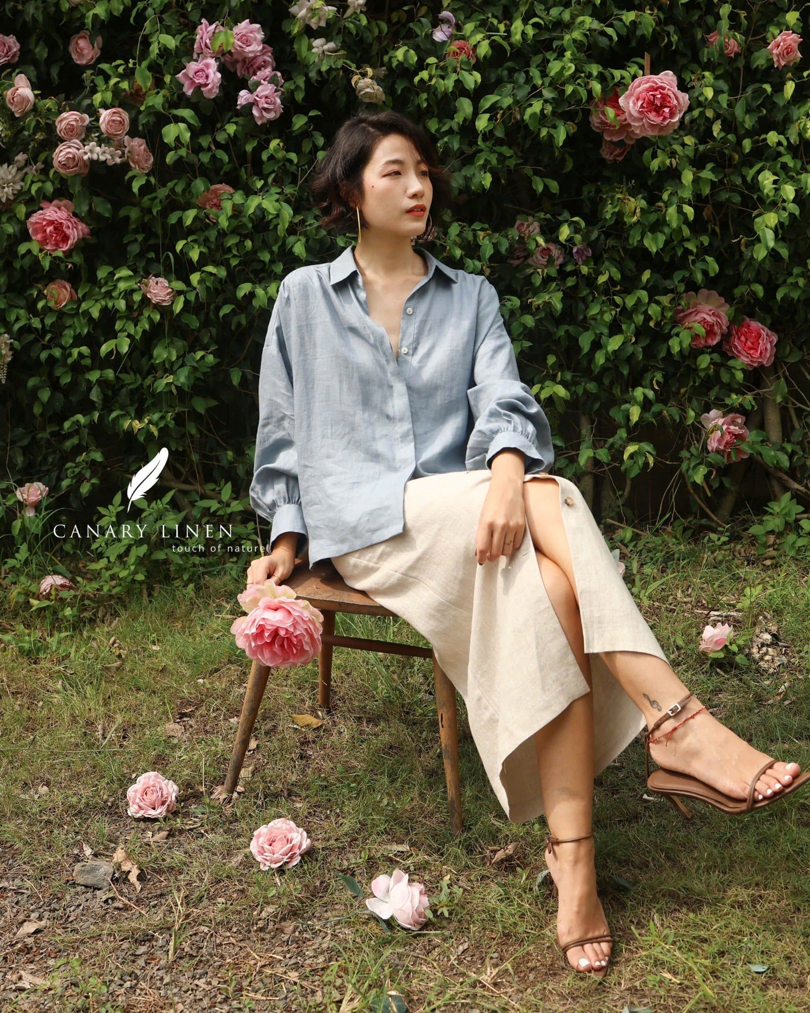  Chân váy dài nút - Muối tiêu 