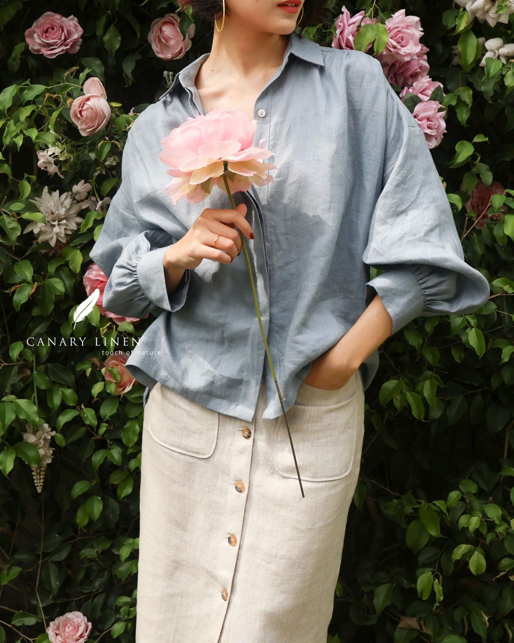  Chân váy dài nút - Muối tiêu 