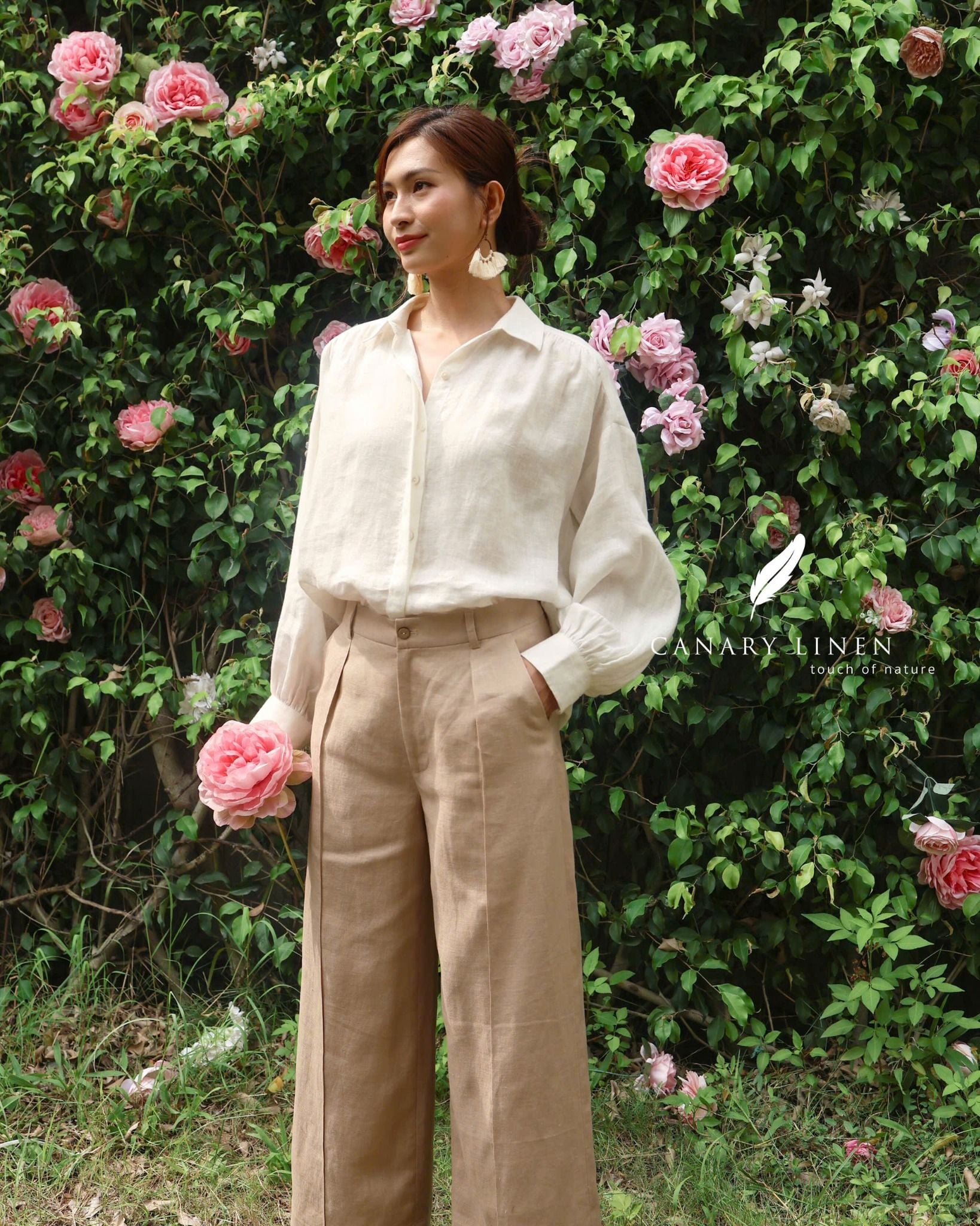  Quần ống suông gân giữa - Be nhạt 