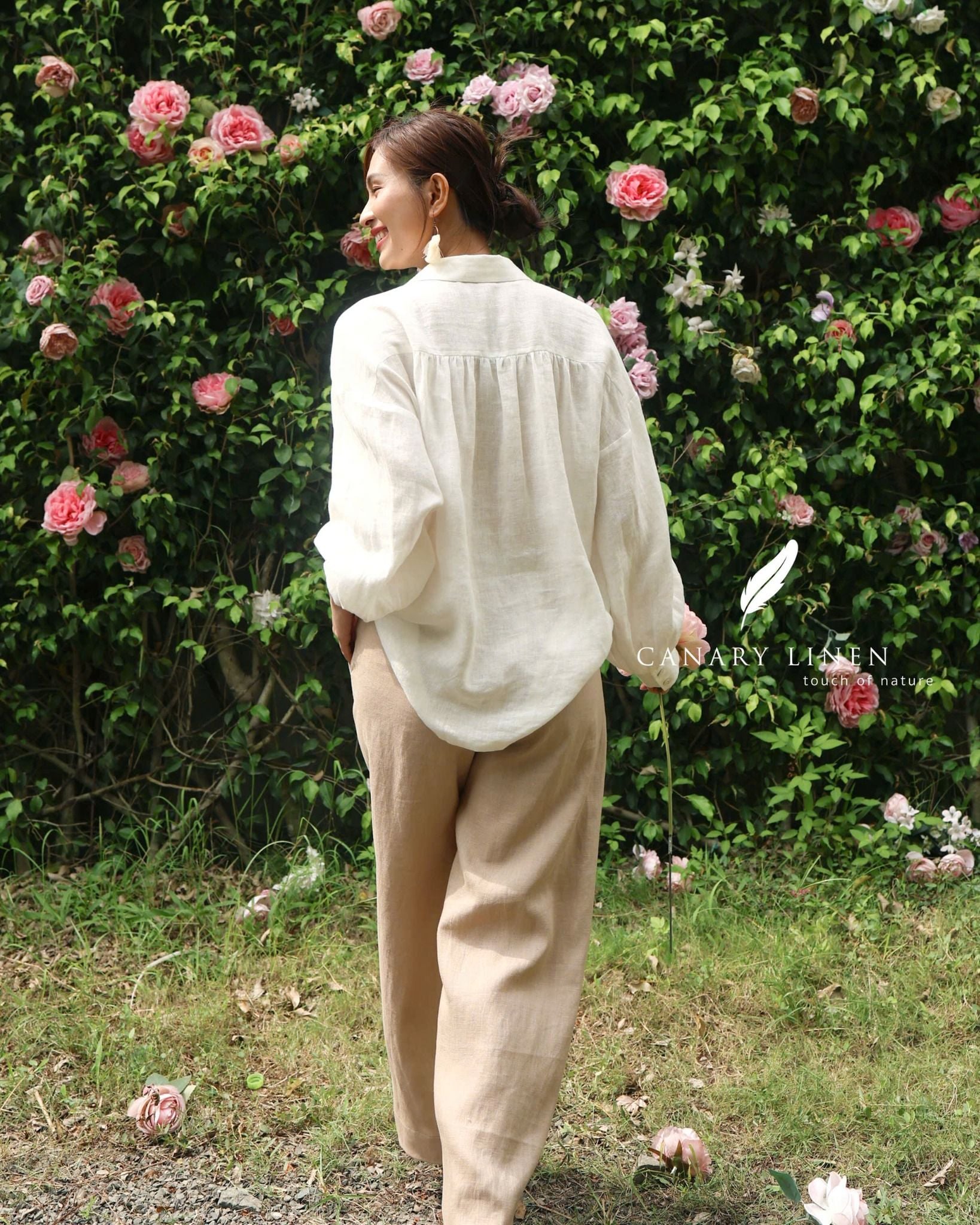  Quần ống suông gân giữa - Be nhạt 