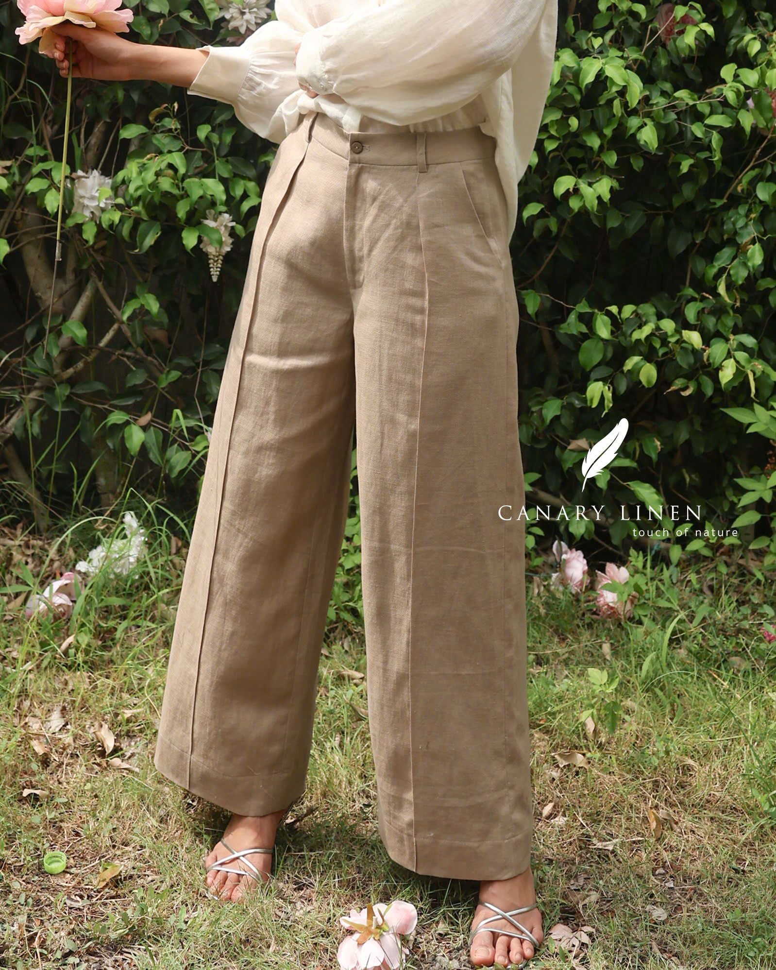  Quần ống suông gân giữa - Be nhạt 