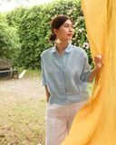  Áo sơ mi cổ sen thêu - Baby Blue 