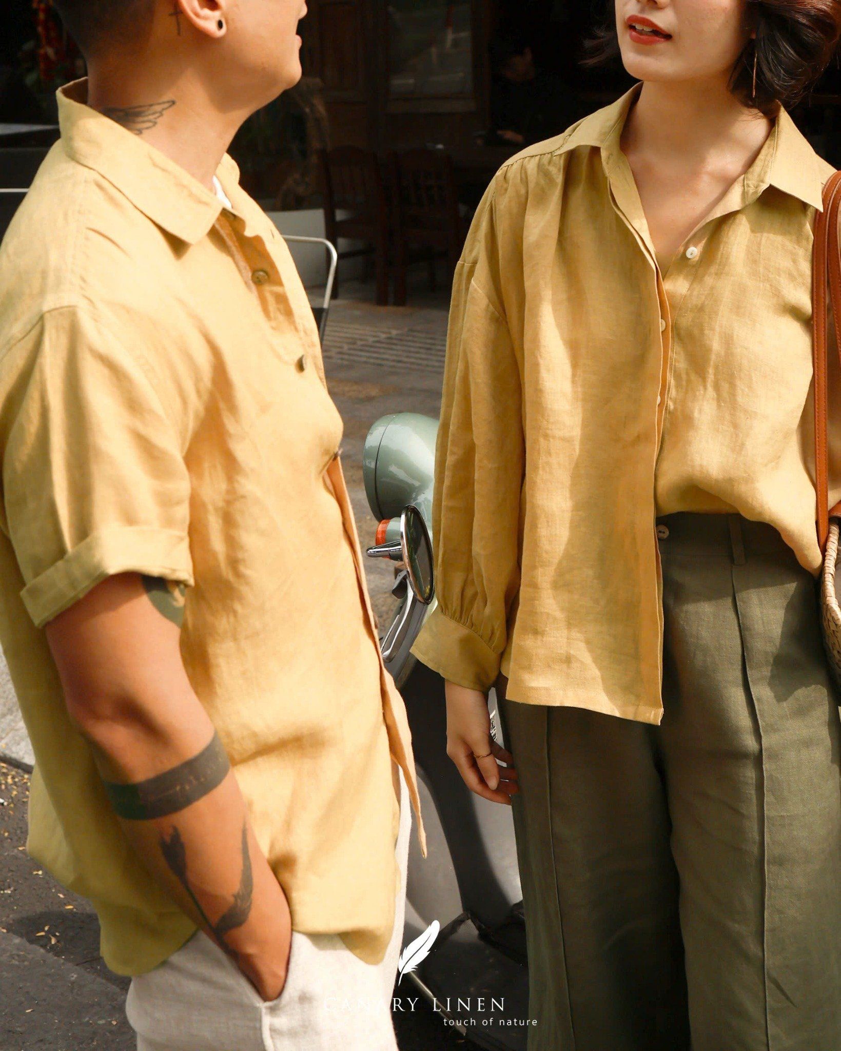  Áo sơ mi tay phồng - Vàng gừng 
