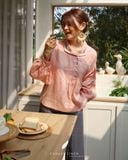 Áo tay phồng thêu cổ - Hồng cam 
