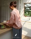  Áo tay phồng thêu cổ - Hồng cam 