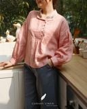  Áo tay phồng thêu cổ - Hồng cam 