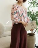  Áo trễ vai tay phồng - Hoa cam 5 cánh 