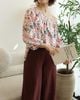 Áo trễ vai tay phồng - Hoa cam 5 cánh