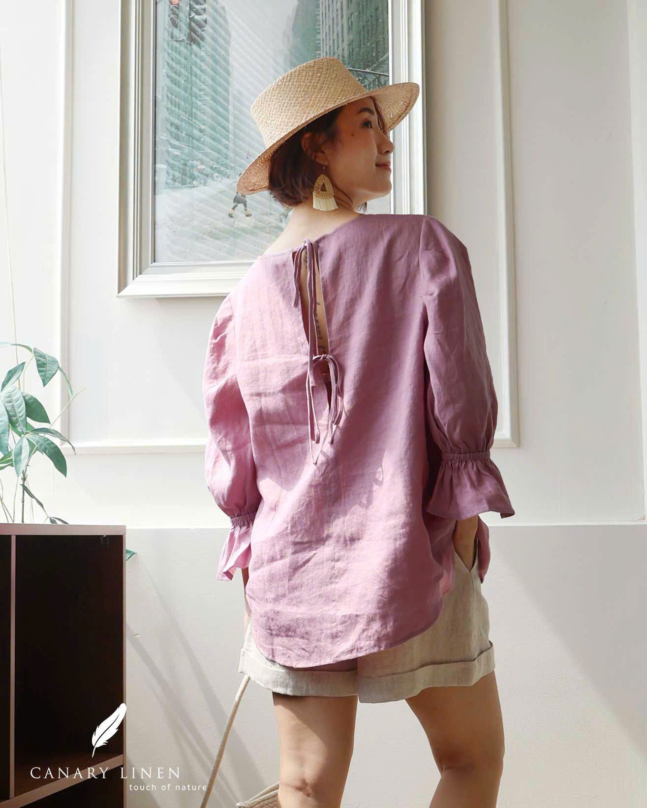  Áo lưng cột nơ sau - Tím violet 