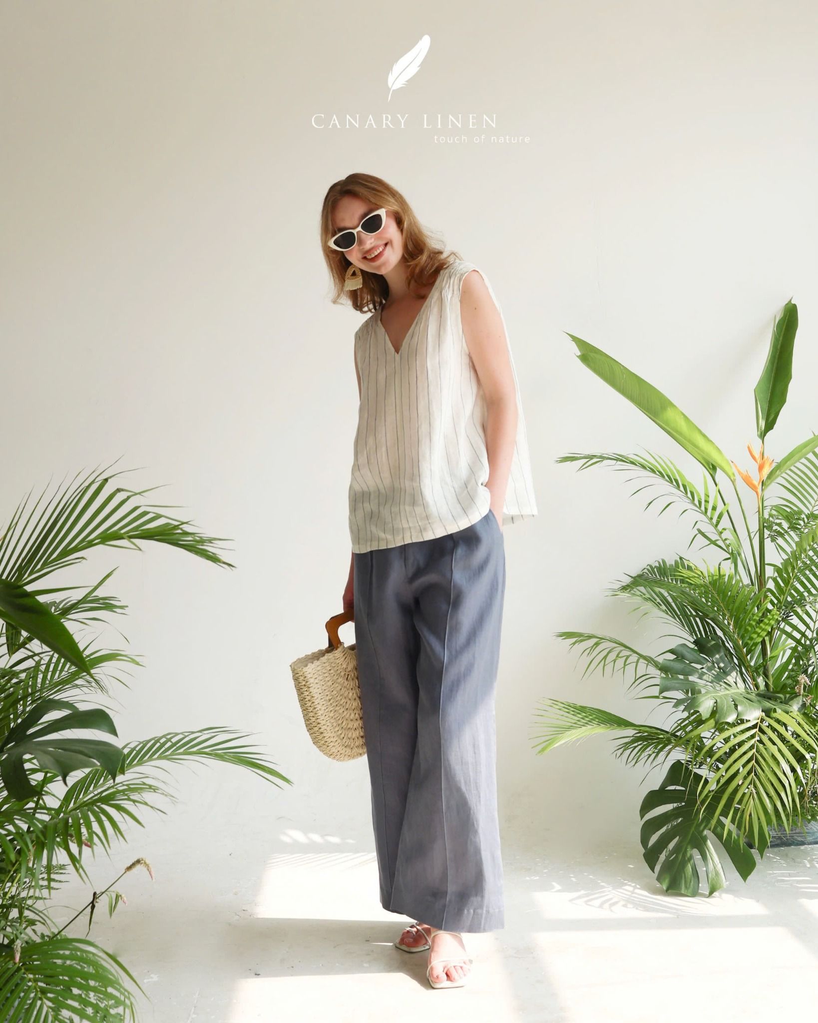  Quần ống suông gân giữa - Xám chì 