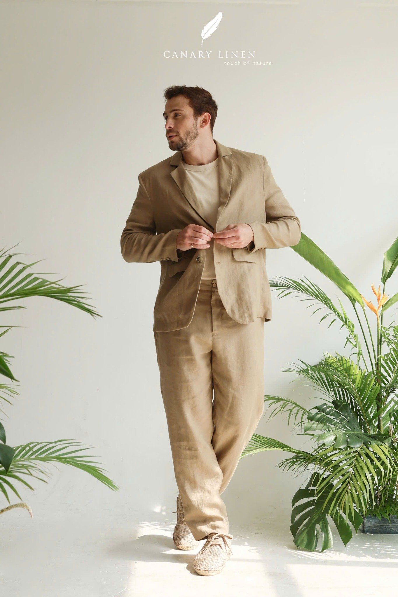  Men's Linen Stride Pants - Nâu 