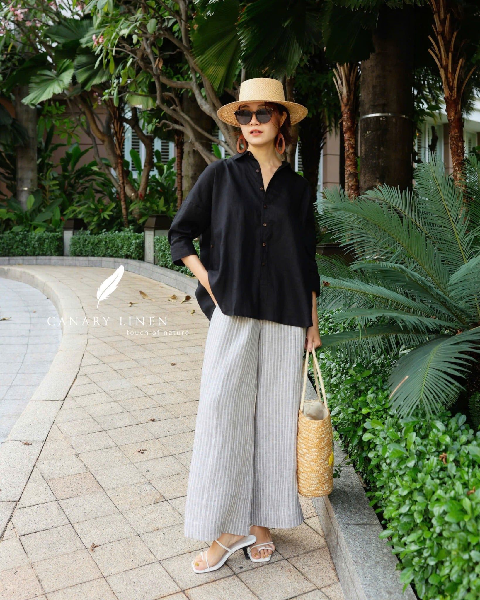  Áo sơ mi nút cài eo - Đen 