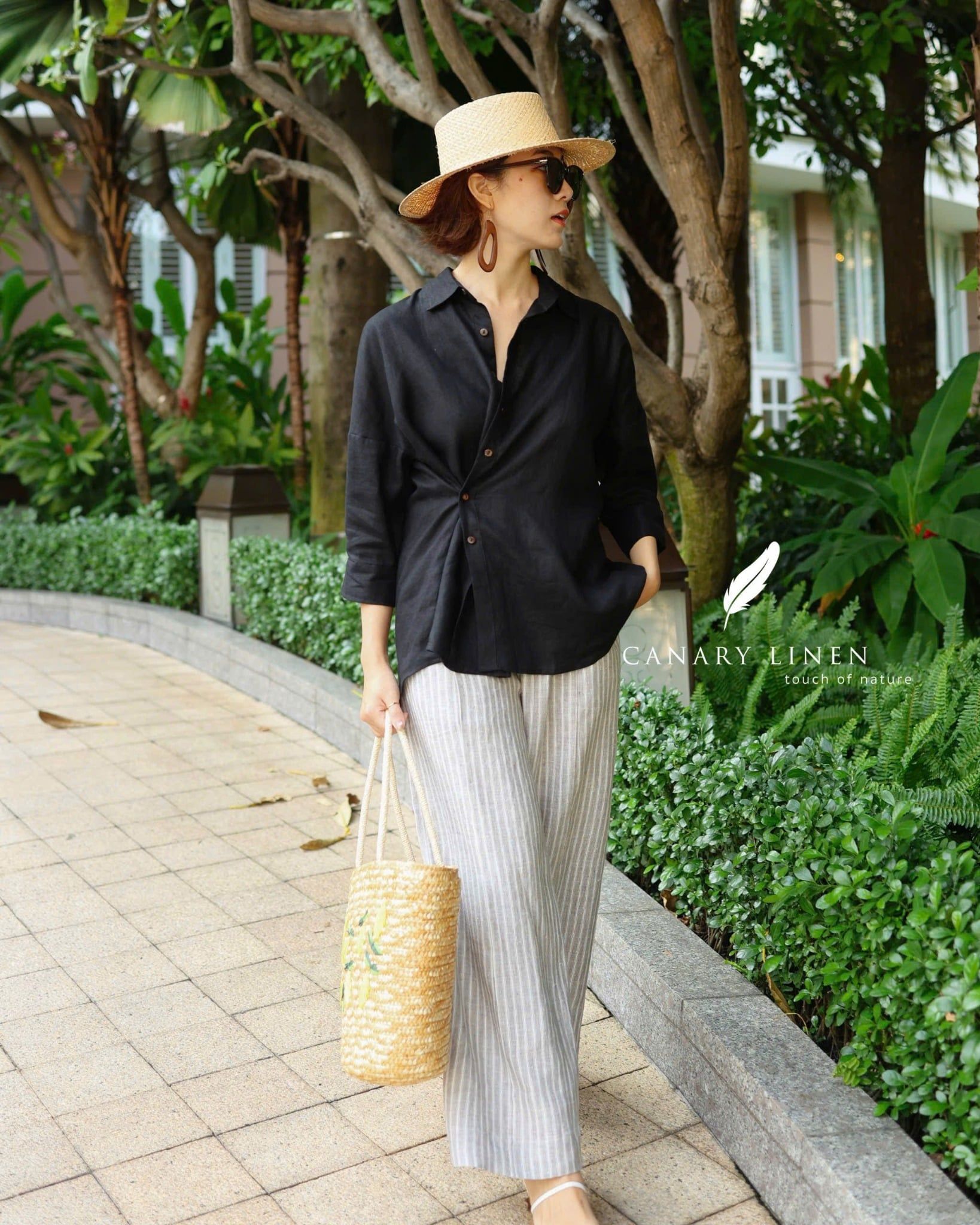  Áo sơ mi nút cài eo - Đen 