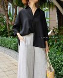  Áo sơ mi nút cài eo - Đen 