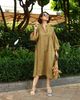 Đầm cổ tàu xếp li - Olive nhạt