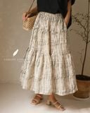  Tiered Maxi Skirt - Họa tiết kem - Freesize 