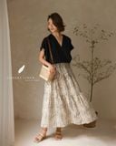  Tiered Maxi Skirt - Họa tiết kem - Freesize 