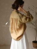  Áo sơ mi tay phồng - Vàng gừng 