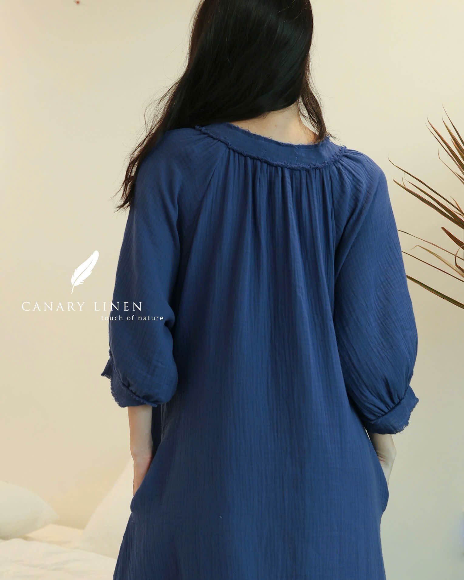  Clara Dress - Xanh indigo 