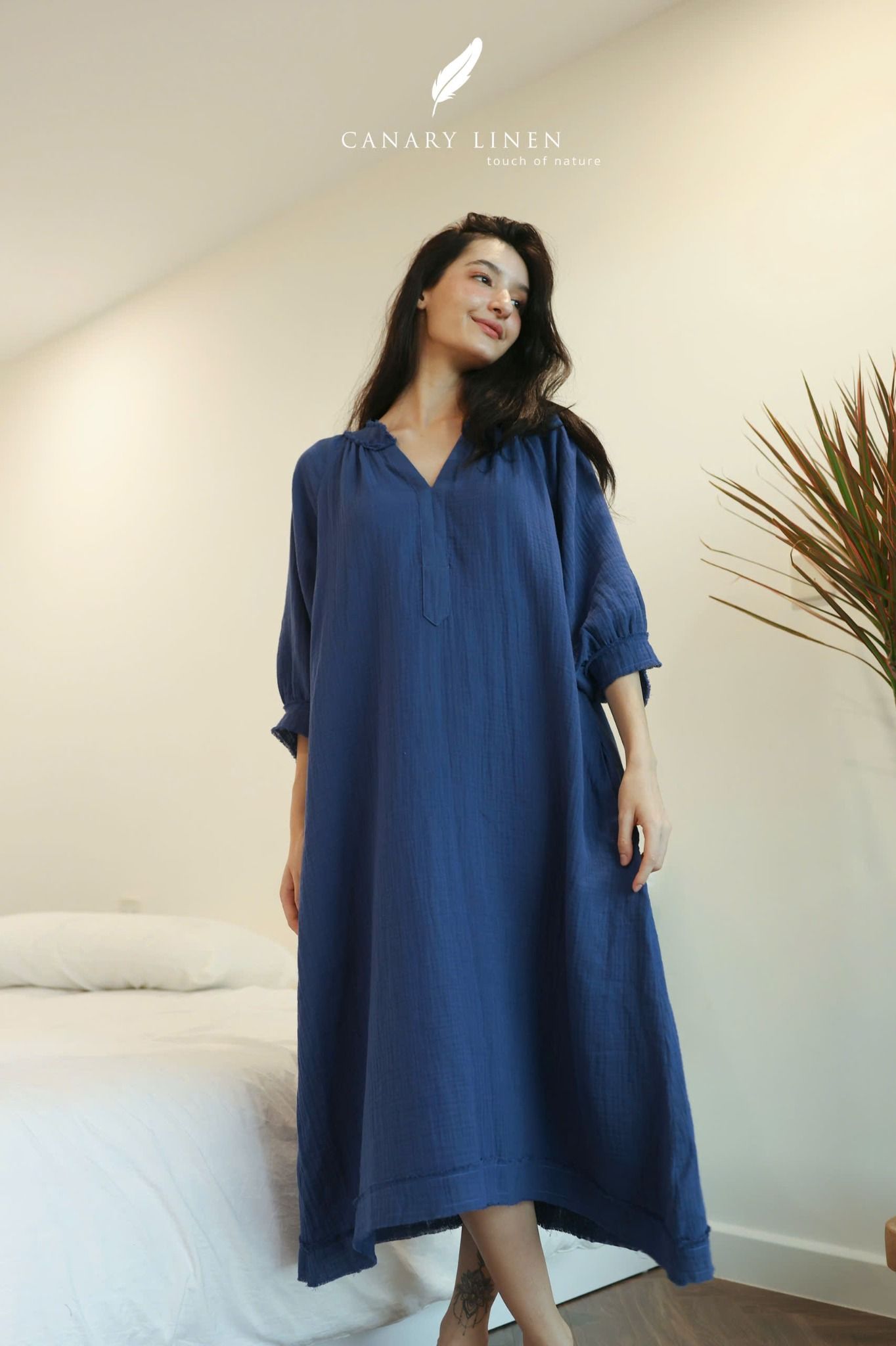  Clara Dress - Xanh indigo 