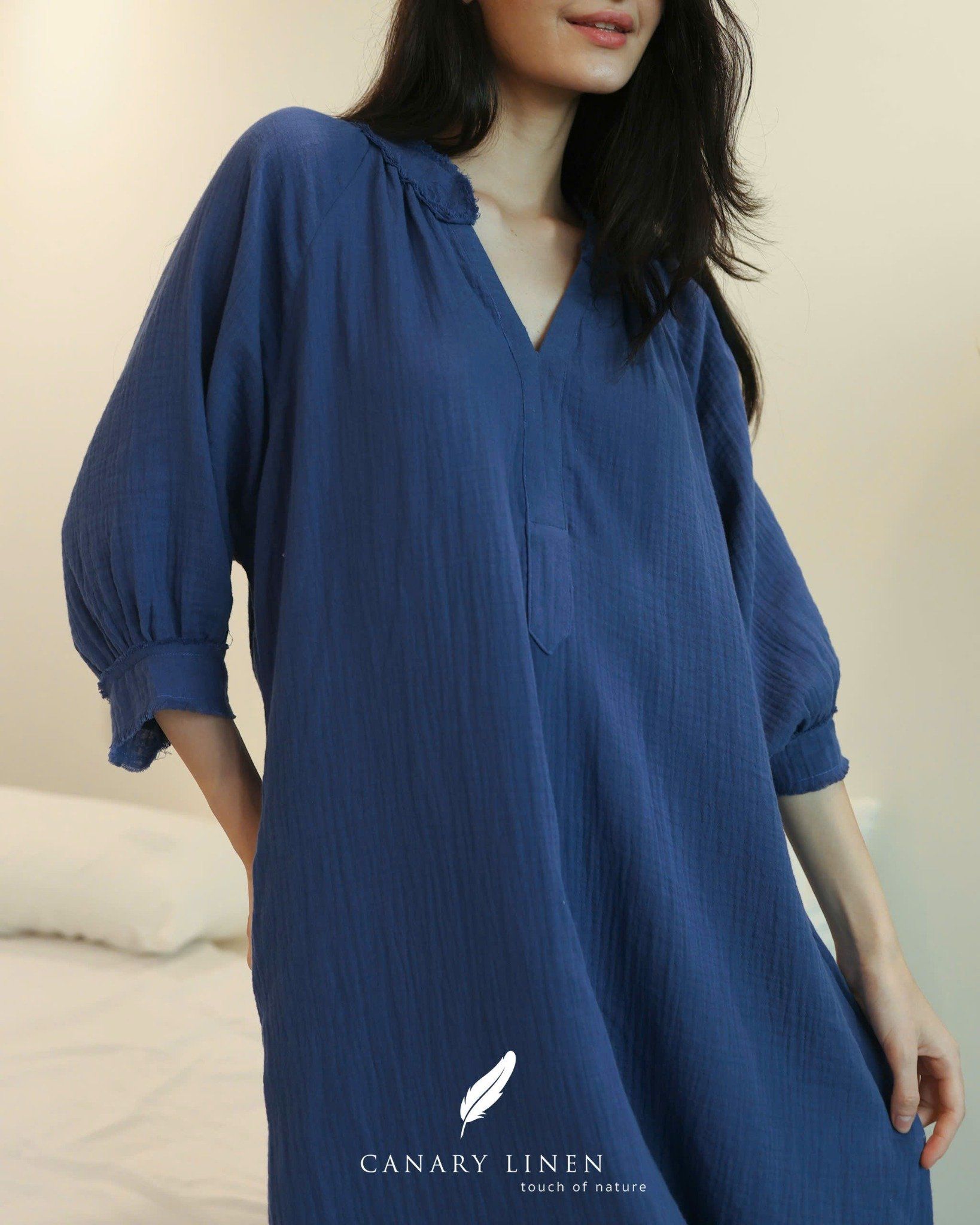  Clara Dress - Xanh indigo 