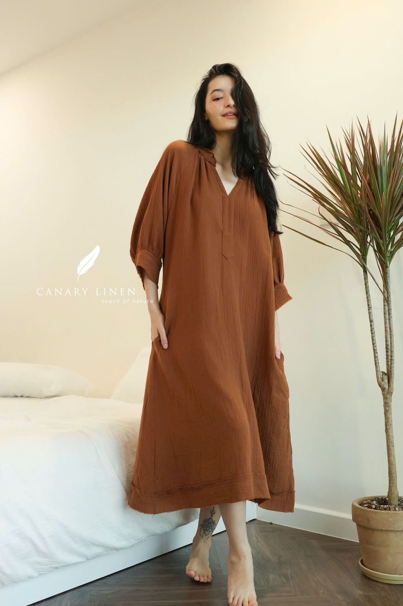 Clara Dress - Nâu cà phê 
