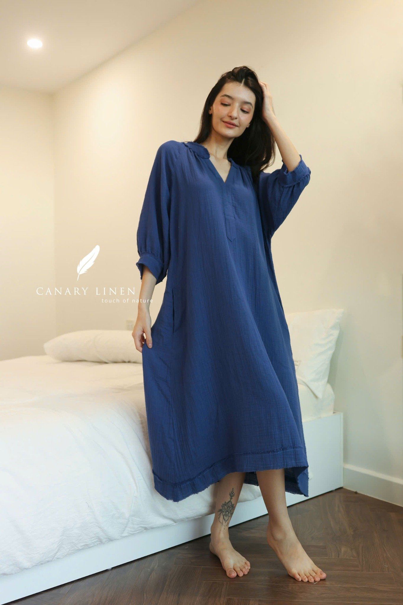  Clara Dress - Xanh indigo 