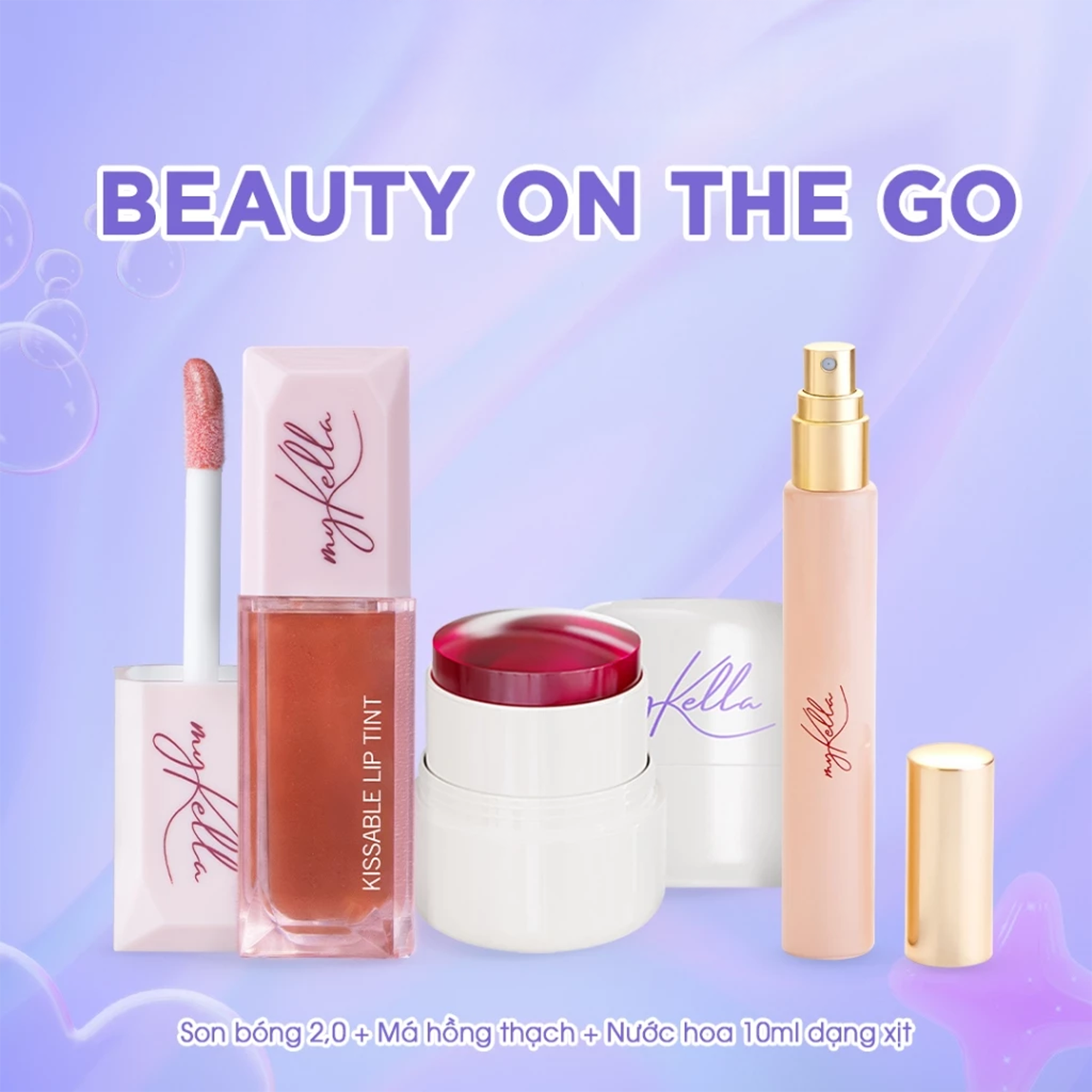  Combo "Beauty On the go" [Má hồng thạch + Nước hoa xịt 10ml + Son bóng 2.0] 