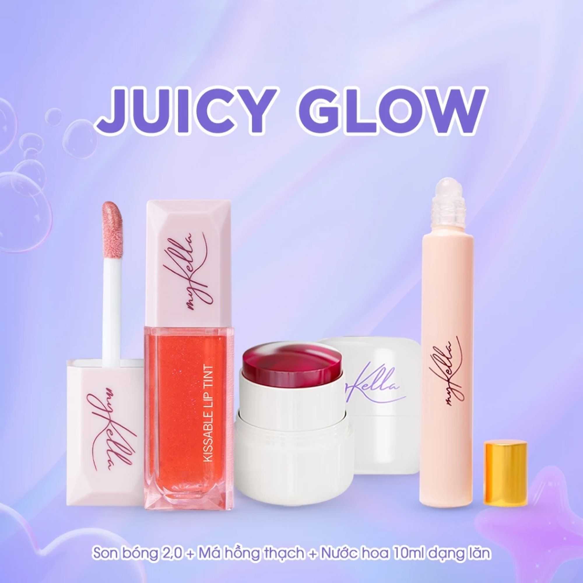  Box quà "Juicy Glow" [Má hồng thạch + Nước hoa 10ml lăn + Son bóng 2.0] 