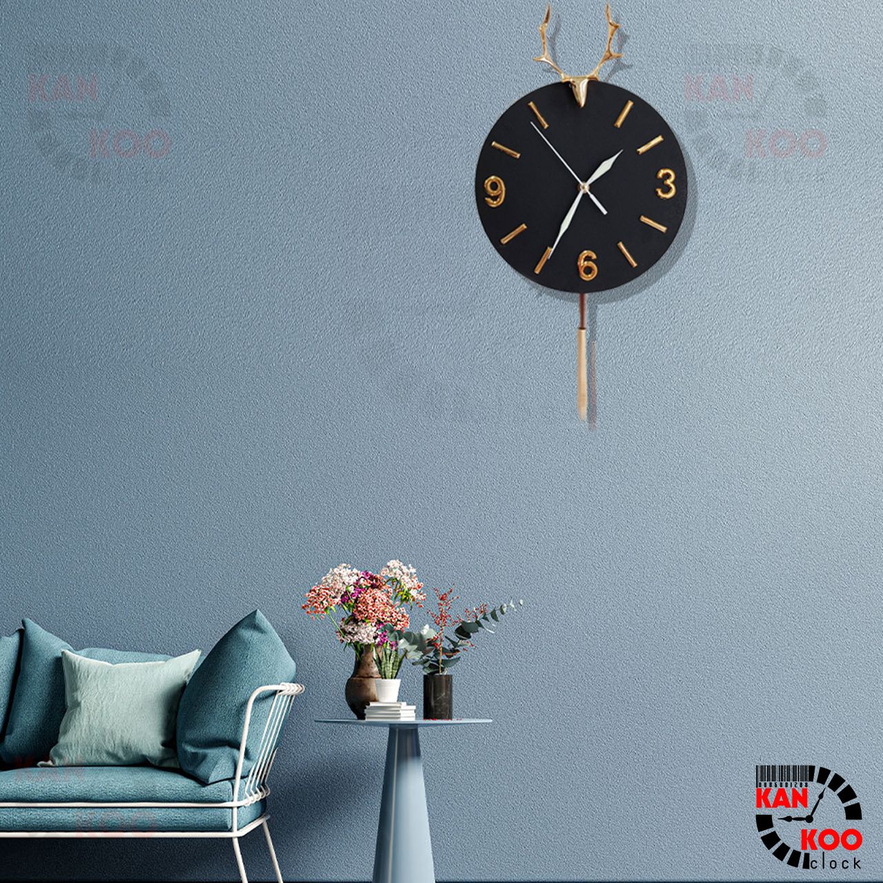  Đồng Hồ Treo Tường Nghệ Thuật  KIM TRÔI Quả Lắc -Hình Đầu Hươu (Nai) kim dạ quang phát sáng vào ban đêm 