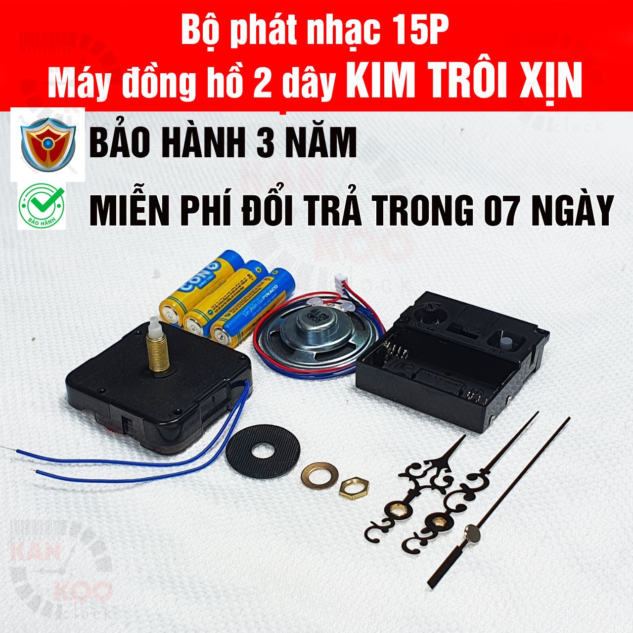  Máy đồng hồ treo tường KIM TRÔI trục đồng dài 15mm- có 2 dây gắn chung bộ phát nhạc chuông, điểm giờ loại XỊN 12888 bánh xe đỏ chính hãng Taiwan 