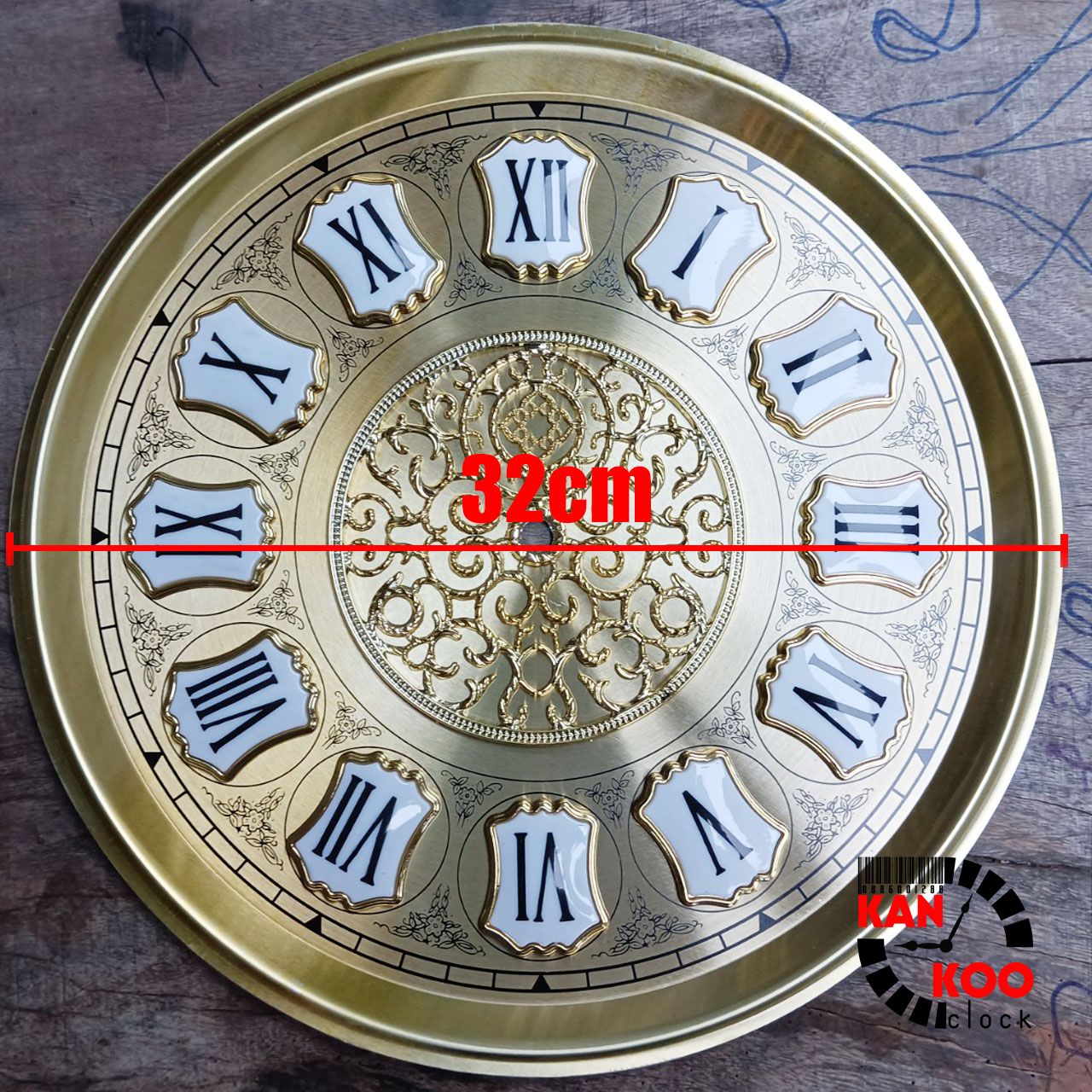  Mặt nhôm lắp đồng hồ tủ đứng-đồng hồ gỗ lũa đường kính 32cm (mặt ngọc) số nổi kiểu La Mã 