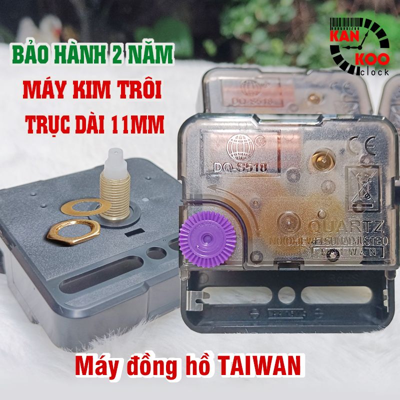  Máy đồng hồ treo tường kim trôi TAIWAN DQS518- trục đồng dài 11mm  BẢO HÀNH 24 tháng-dùng cho đồng hồ treo tường cỡ 10cm đến 40cm 