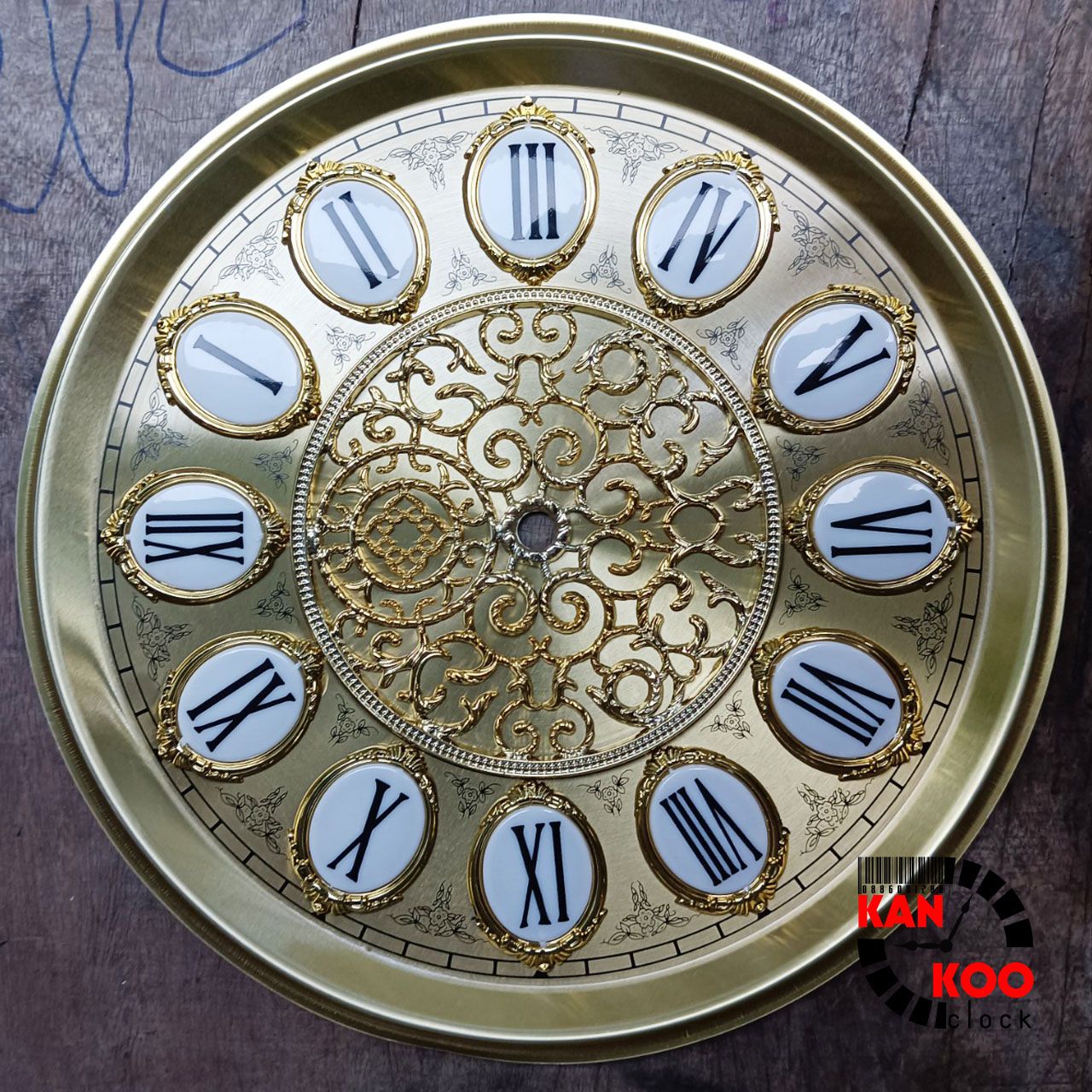  Mặt nhôm lắp đồng hồ tủ đứng-đồng hồ gỗ lũa đường kính 27.5cm (mặt ngọc) số nổi kiểu La Mã 