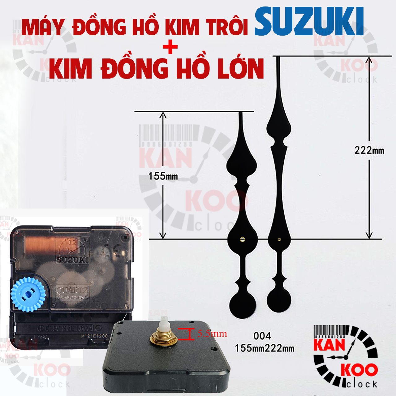  Máy đồng hồ treo tường KIM TRÔI XỊN SUZUKI và Kim dài 22.2cm bảo hành 5 năm, dùng cho mặt đồng hồ treo tường cỡ lớn 50cm đến 80cm 