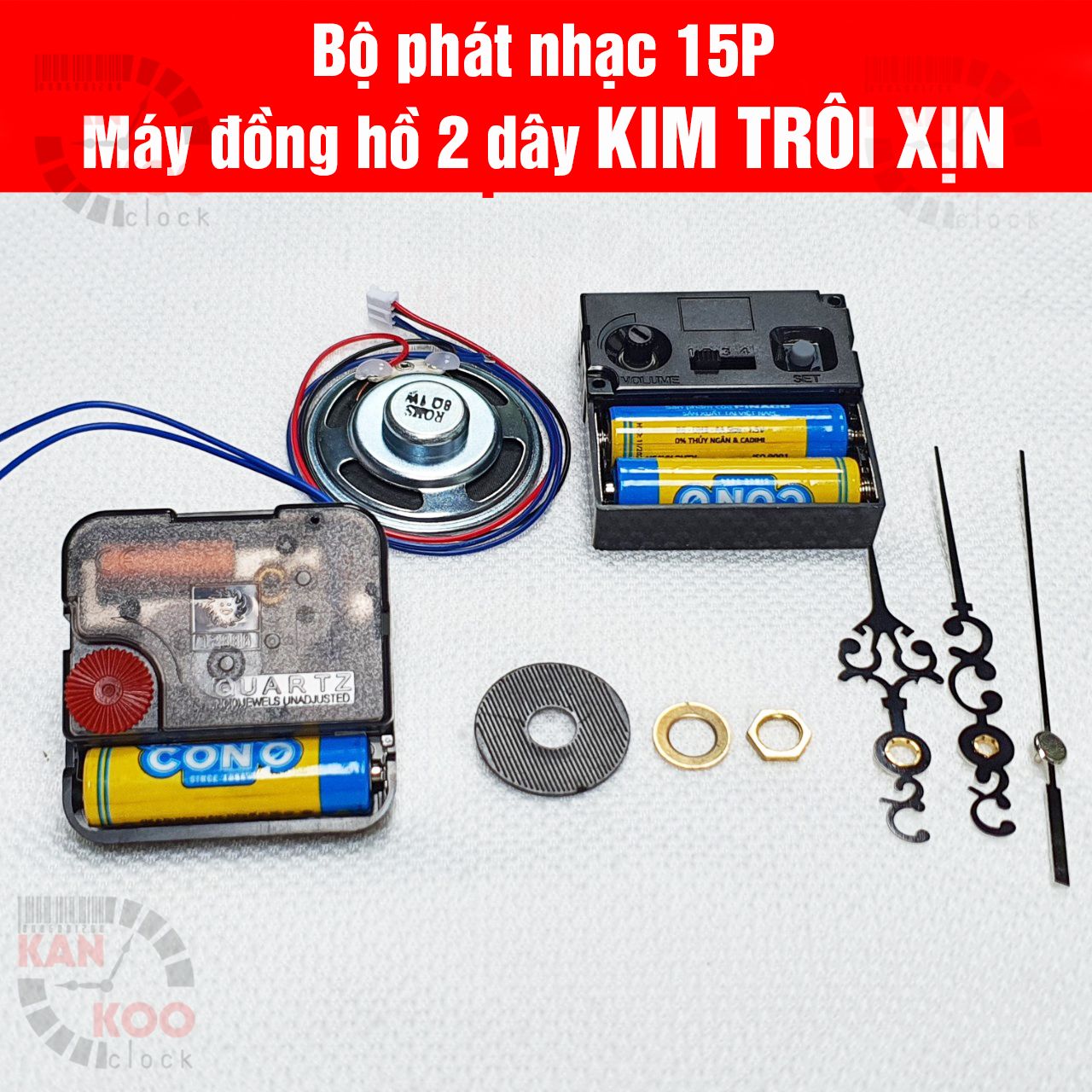  COMBO 10 bộ máy phát nhạc chuông-điểm giờ kèm máy đồng hồ treo tường KIM TRÔI TRỤC DÀI 15MM - loại XỊN 12888 bánh xe đỏ chính hãng Taiwan 