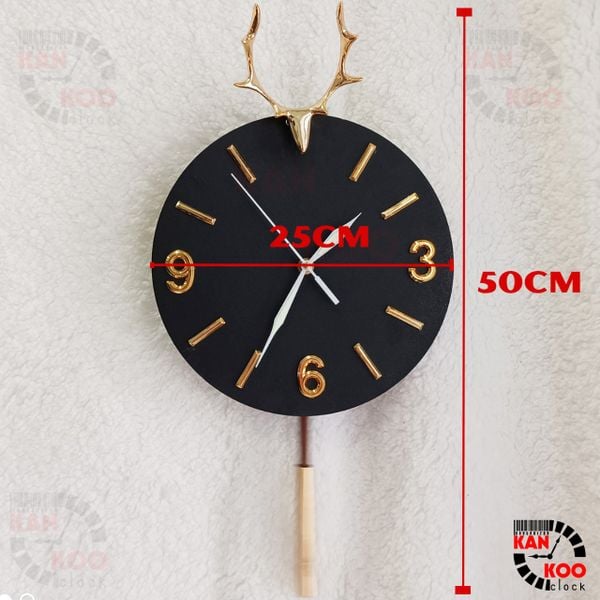 Đồng Hồ Treo Tường Nghệ Thuật  KIM TRÔI Quả Lắc -Hình Đầu Hươu (Nai) kim dạ quang phát sáng vào ban đêm 