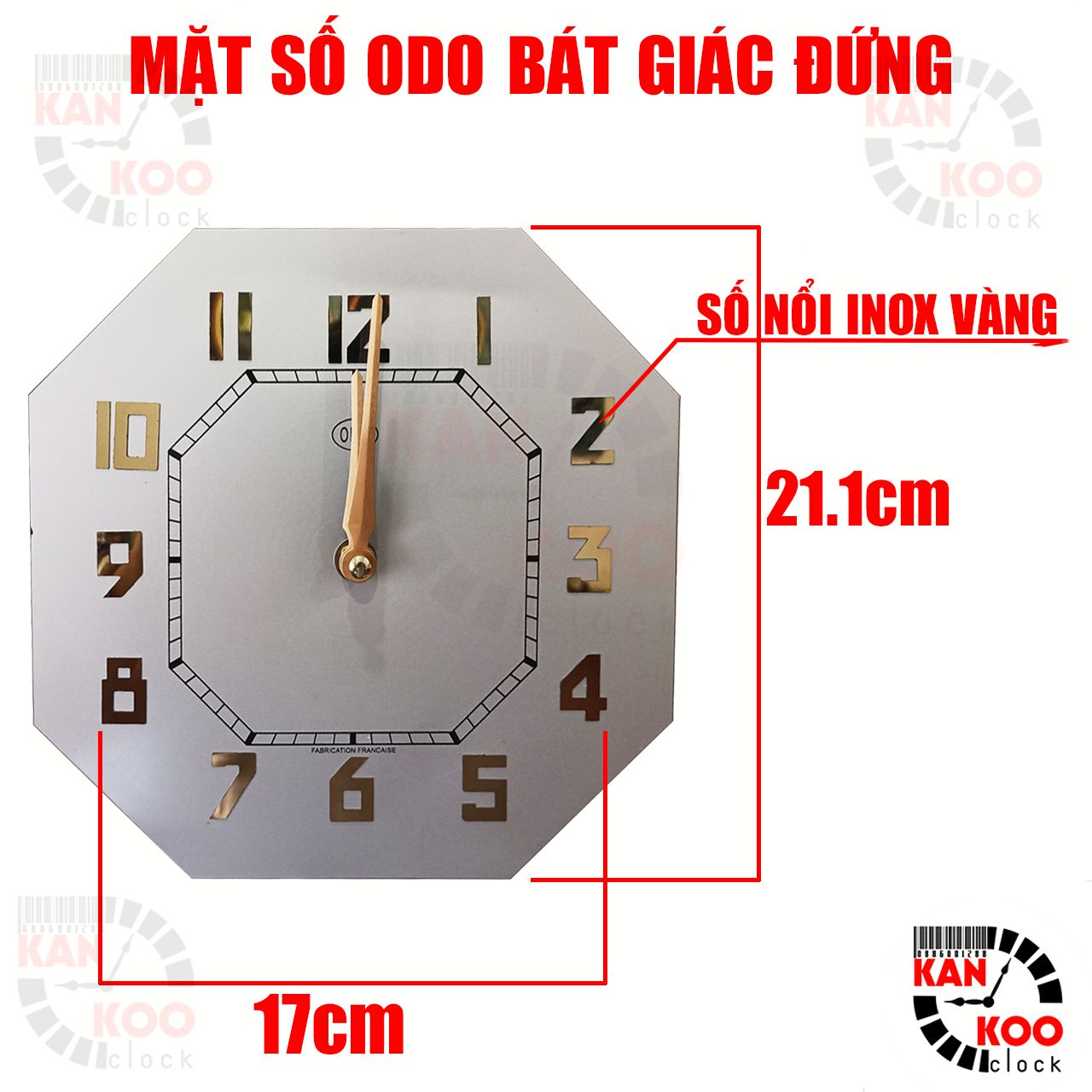  Mặt số nhôm đồng hồ Odo, mặt bát giác ĐỨNG Kankoo Clock kích thước 21.1cm 