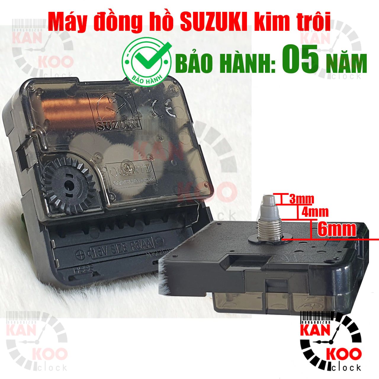  Máy đồng hồ treo tường KIM TRÔI XỊN SUZUKI chính hãng bảo hành 5 năm, Bánh xe màu đen, trục kim 