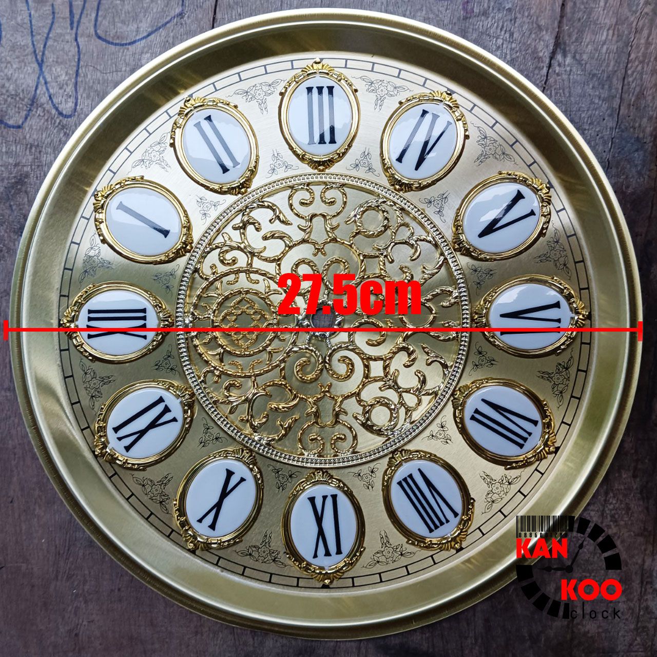  Mặt nhôm lắp đồng hồ tủ đứng-đồng hồ gỗ lũa đường kính 27.5cm (mặt ngọc) số nổi kiểu La Mã 