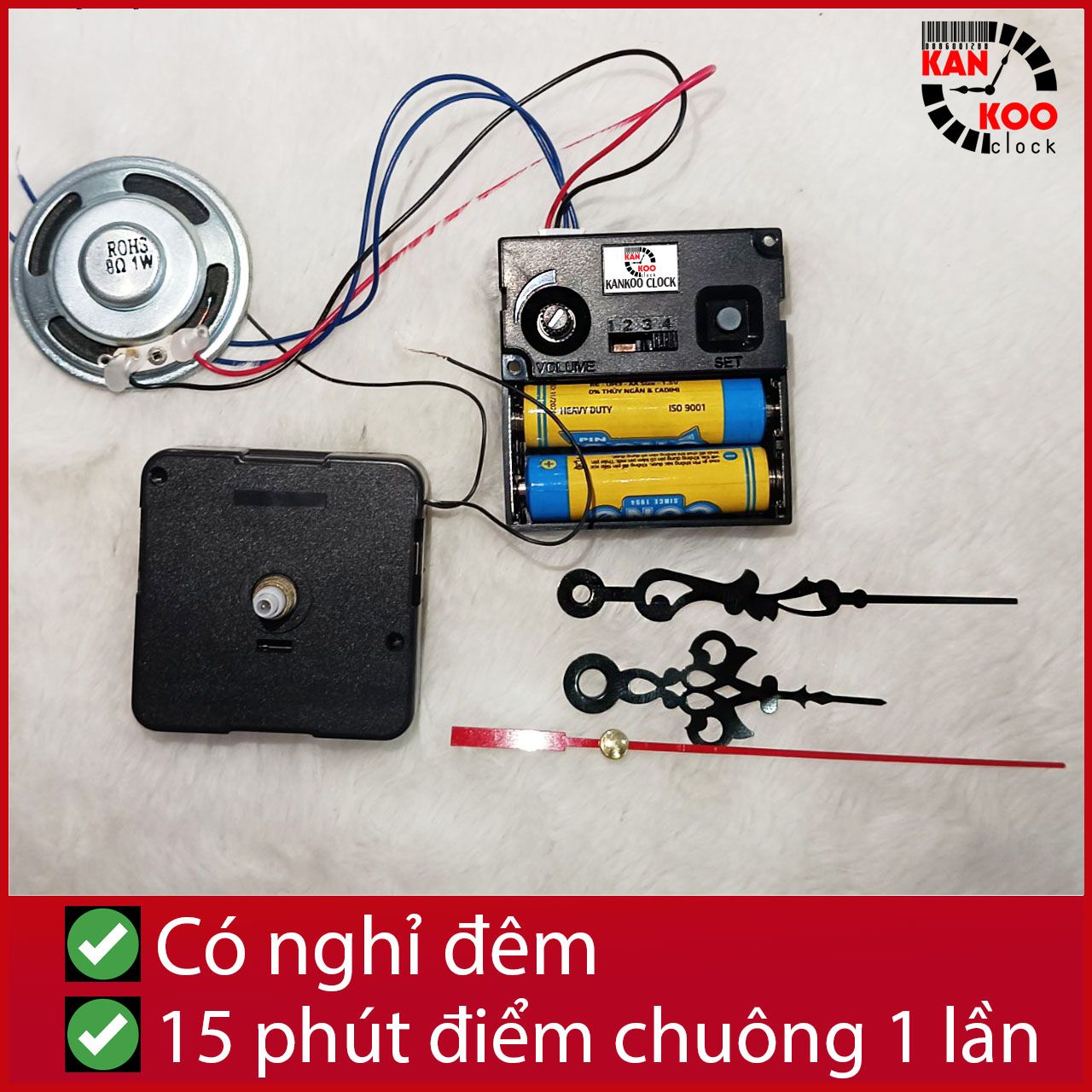  Bộ máy phát nhạc chuông điểm giờ cho đồng hồ treo tường có 2 chế độ phát: 15p điểm 1 lần và 60p 1 lần- 3 kiểu nhạc- có chế độ nghỉ đêm LOẠI 1 BẢO HÀNH CHÍNH HÃNG 24 THÁNG 