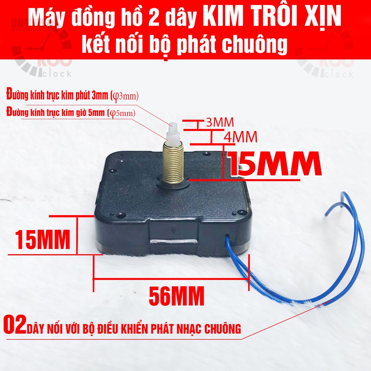  Máy đồng hồ treo tường KIM TRÔI trục đồng dài 15mm- có 2 dây gắn chung bộ phát nhạc chuông, điểm giờ loại XỊN 12888 bánh xe đỏ chính hãng Taiwan 