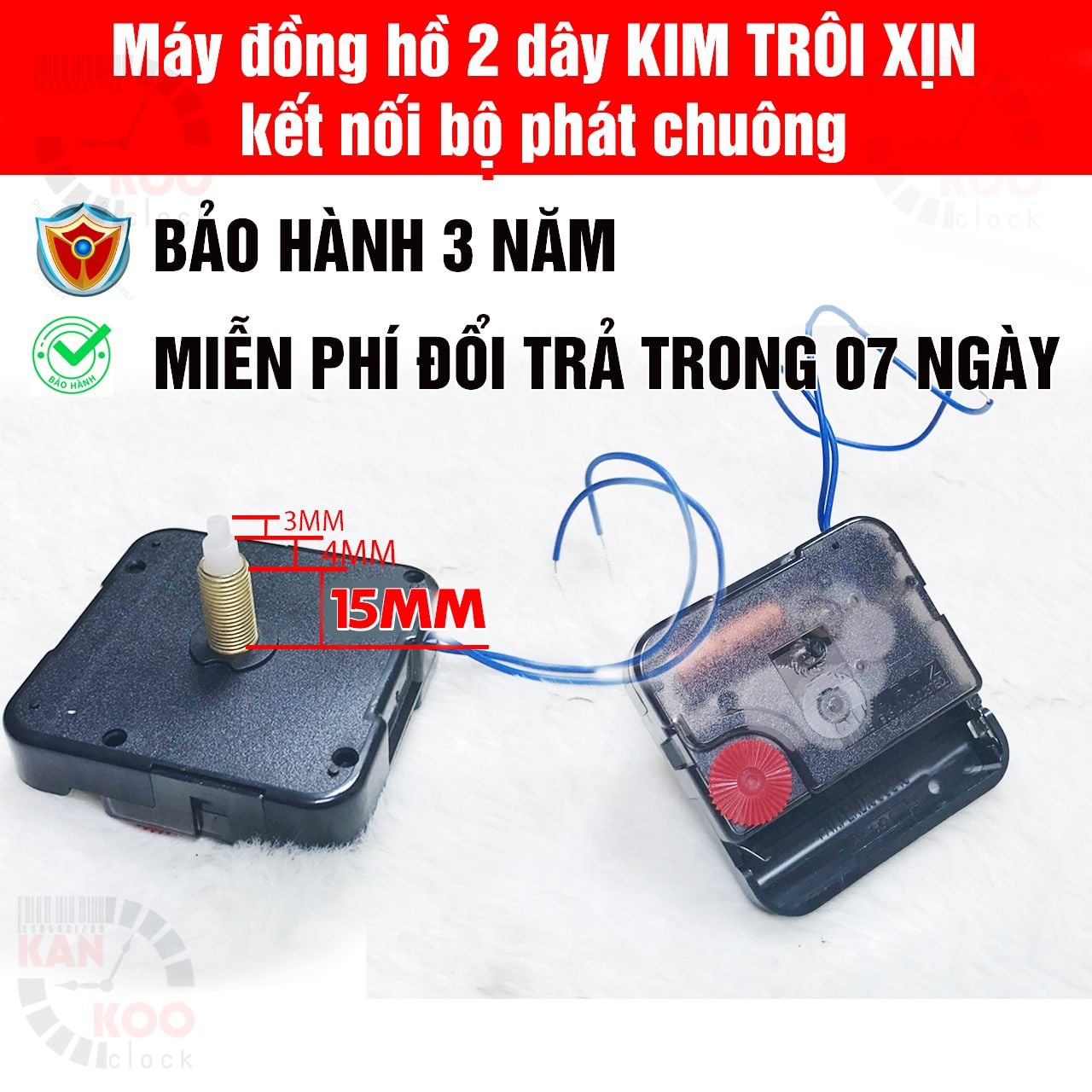  Bộ máy phát nhạc chuông-điểm giờ kèm máy đồng hồ treo tường KIM TRÔI TRỤC DÀI 15MM - loại XỊN 12888 bánh xe đỏ chính hãng Taiwan 
