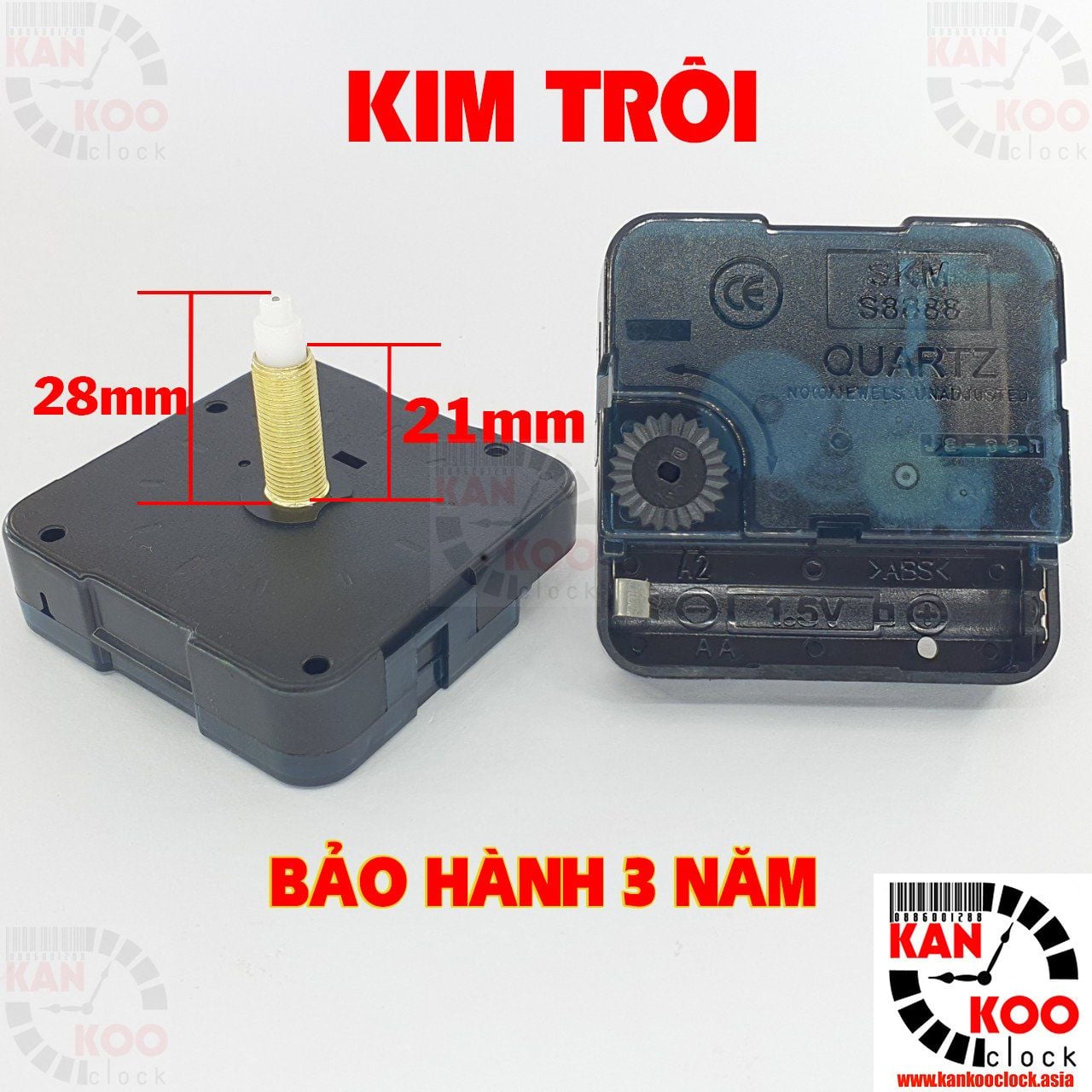  Máy đồng hồ treo tường kim trôi cốt 28mm (trục đồng dài 21mm), SKM-S8888 Japan BẢO HÀNH 3 NĂM 